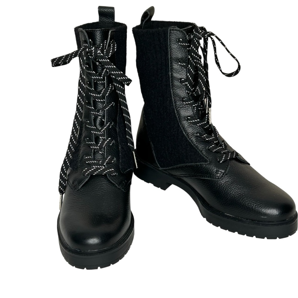 Splendid Black Leather/Ribbed Knir Saylor Lace-Up Combat Ankle Boots Sz 6.5